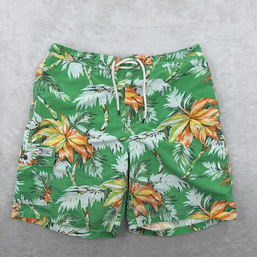 POLO RALPH LAUREN MEN'S SWIM CARGO SHORTS SIZE XL HAWAIIAN FLORAL ALOHA BEACH